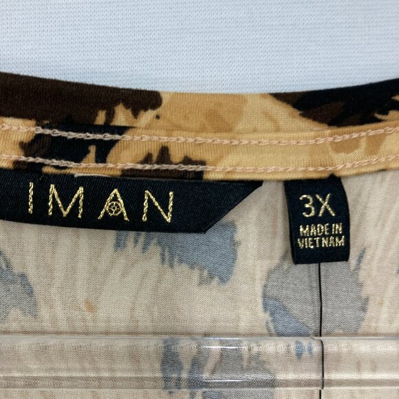 New IMAN size 3X Brown Leopard Print Stretch Knit Long Sleeve Blouse Comfy - Picture 2 of 11